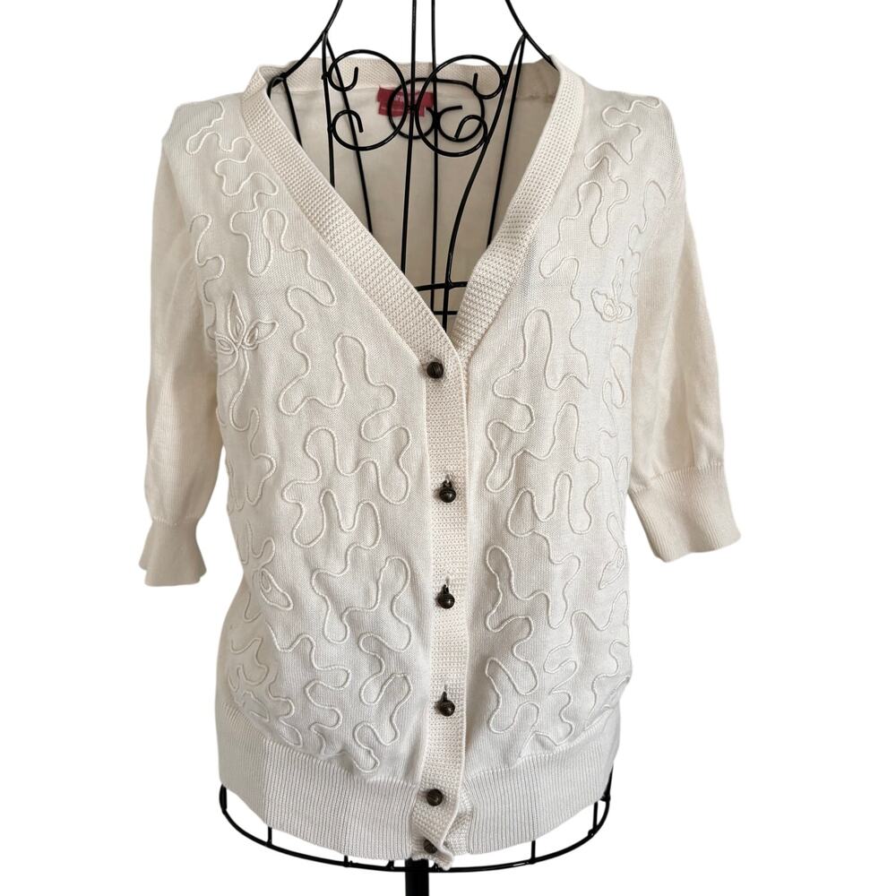 Vintage 70's Dorothee Bis Cotton Modal Soutache Braid Cardigan Sweater Top L